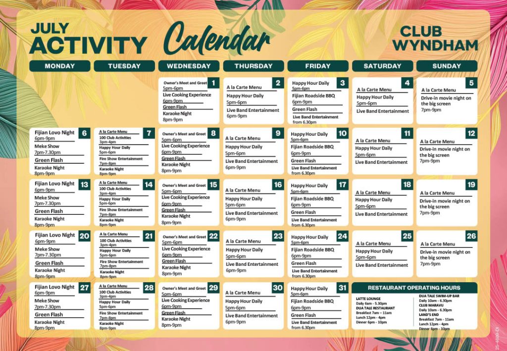 Activity Calendar July 2026