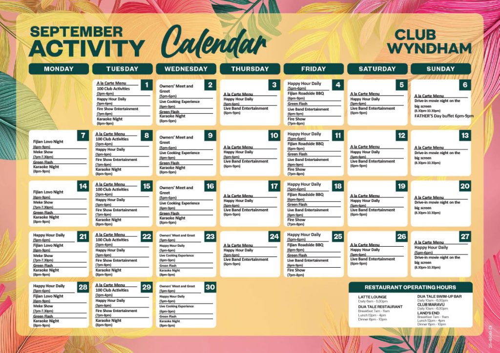 Activity Calendar September 2026