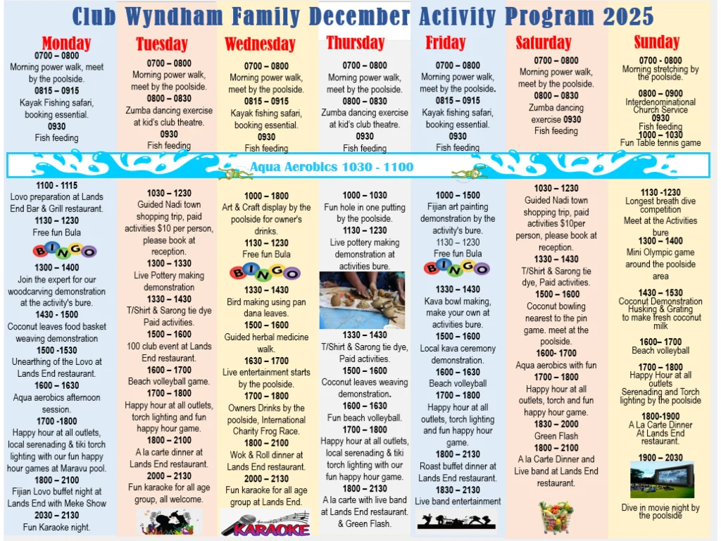 Club Wyndham Denarau Family Program December 2025
