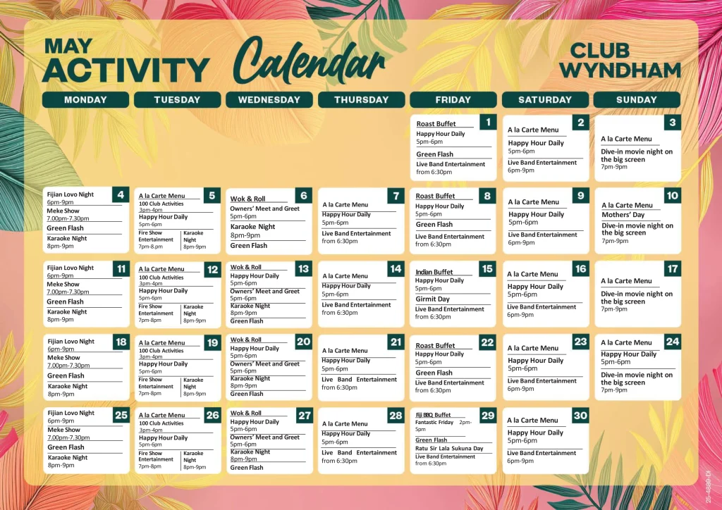 Club Wyndham Denarau May Activity Calendar 2026