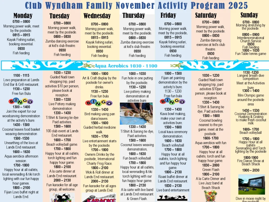 Club Wyndham Denarau November Family Program 2025