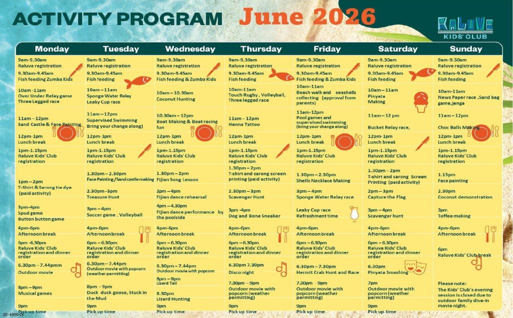 Club Wyndham Denarau Raluve Kidsclub Program June 2026