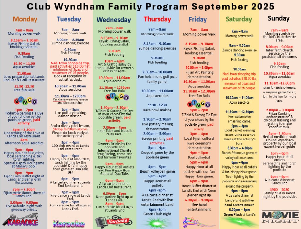 Club Wyndham Denarau September Family Program 2025