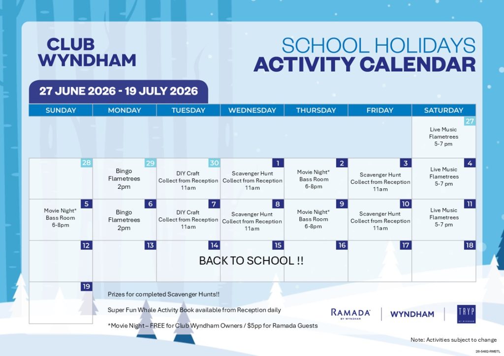 Club Wyndham Phillip Island School Holidays Activity Calendar
