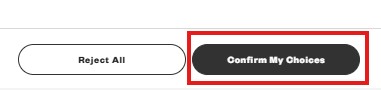Confirm button in the Cookie Settings panel
